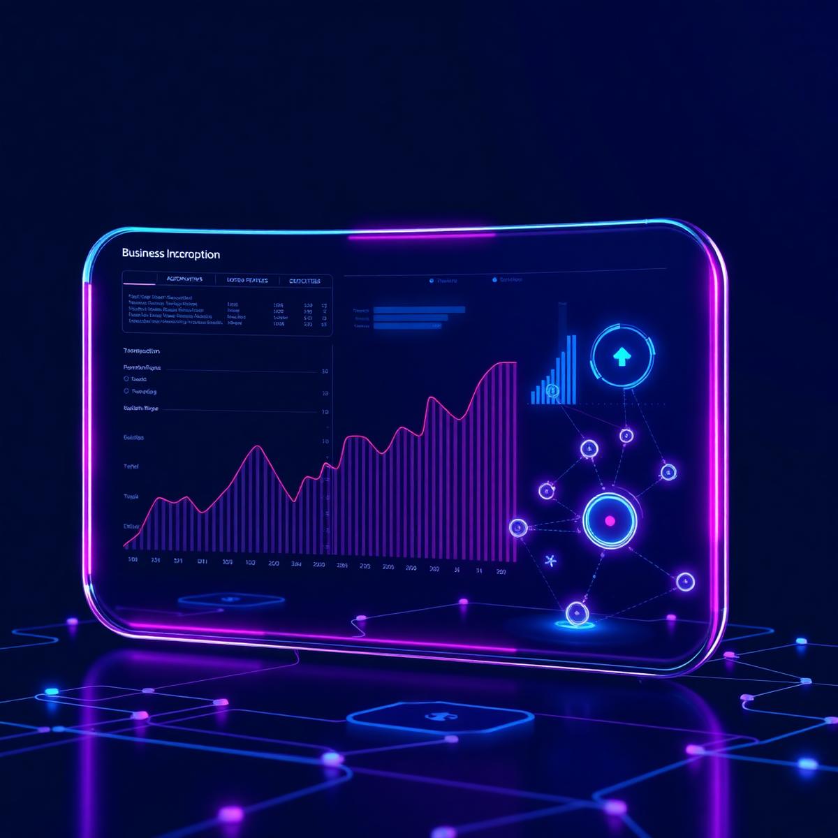 OpMind AI system visualization showing operational metrics connected by intelligent agents
